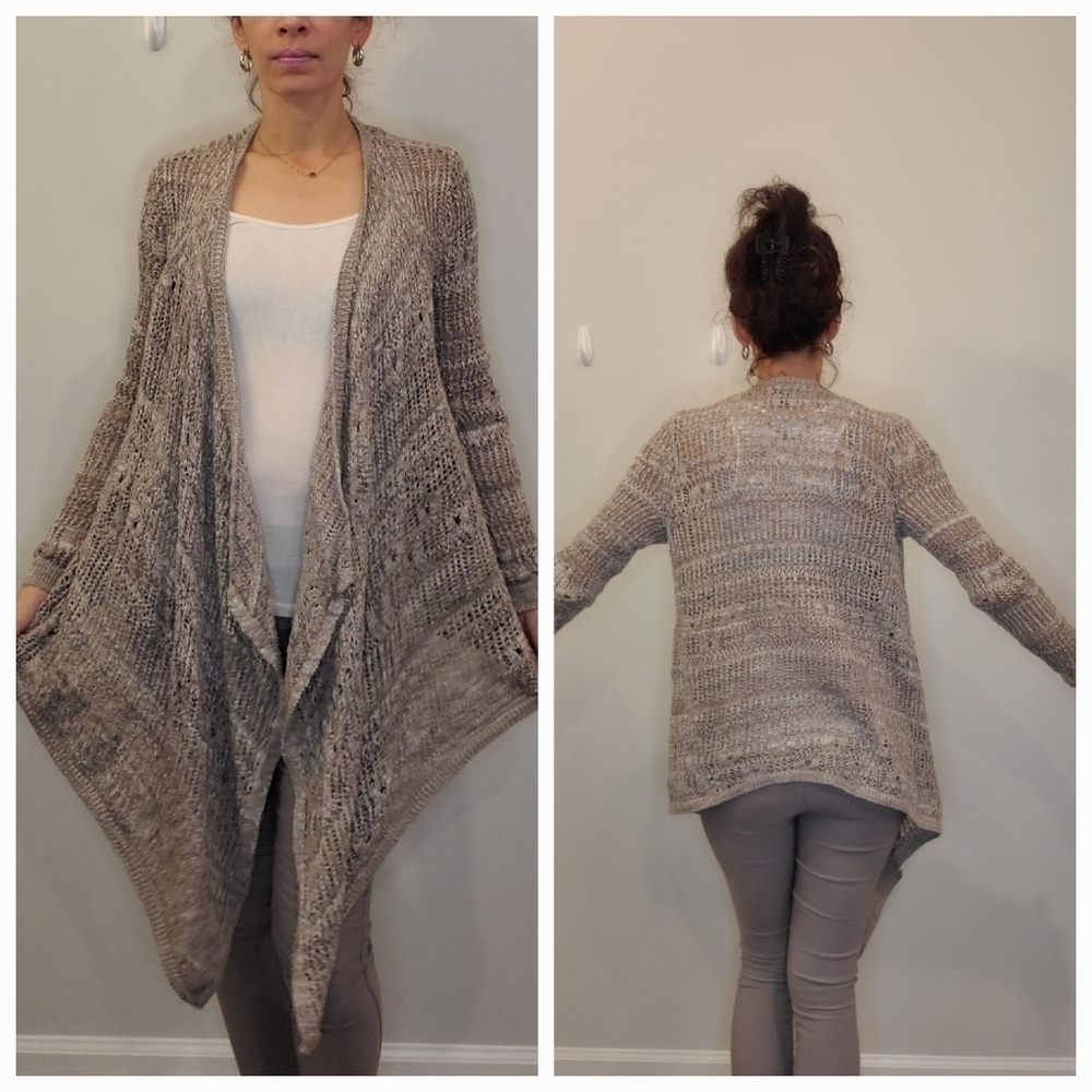 DKNY Jeans Metallic Long Flowy Knit Cardigan Sweater Size medium